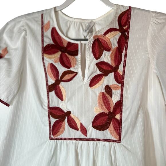 Madewell Embroidered Bohemian Floral Short Sleeve Embroidered Blouse Size Small - Picture 4 of 7